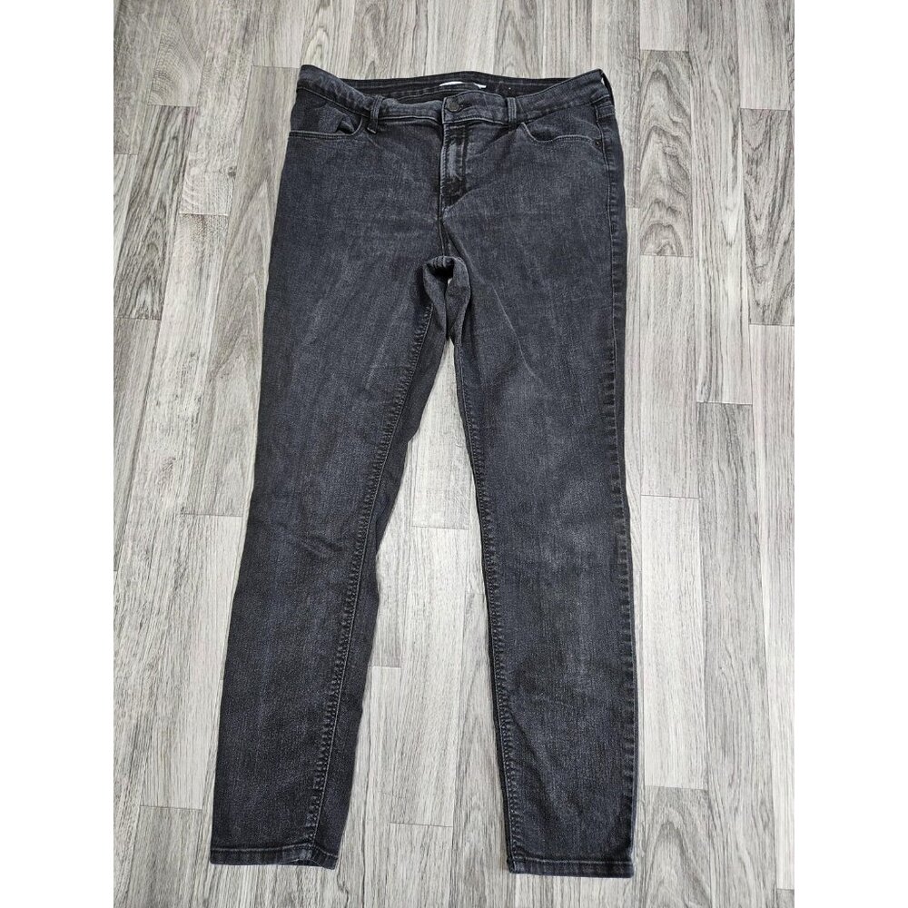 Old Navy Super Skinny Jeans Womens 12 Black Gray Mid Rise Denim‎ Stretch